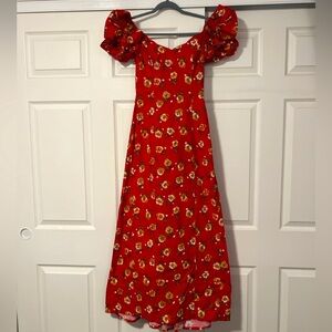 Princess Kaiulani Vintage Muumuu Dress Hibiscus Floral Puff Bow Sleeve Christmas